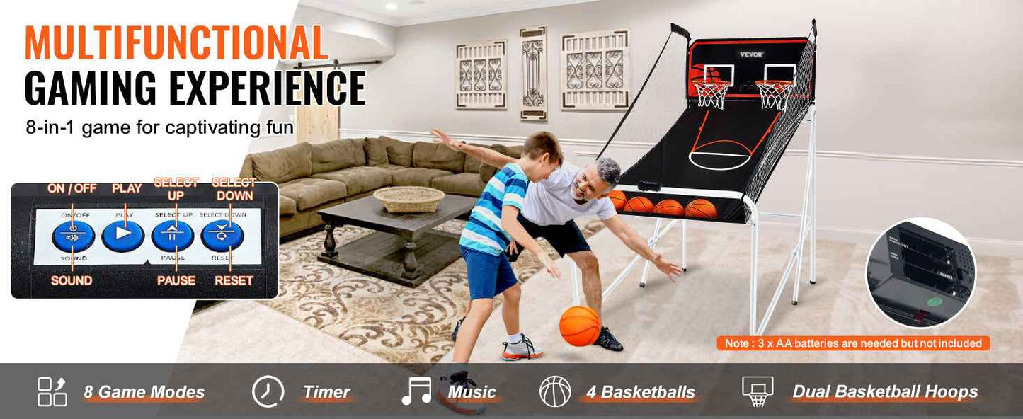 SucceBuy Foldable Basketball Arcade Game 2 Player Indoor Basketball Game Dual Shot Sport w/ 4 Balls 8 Game Modes for Kid Adult