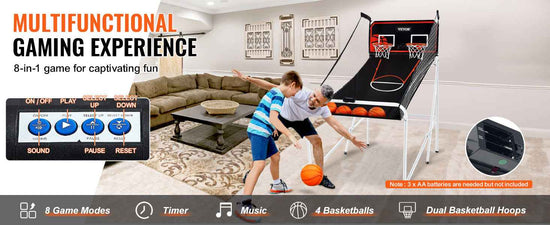 SucceBuy Foldable Basketball Arcade Game 2 Player Indoor Basketball Game Dual Shot Sport w/ 4 Balls 8 Game Modes for Kid Adult