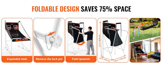 SucceBuy Foldable Basketball Arcade Game 2 Player Indoor Basketball Game Dual Shot Sport w/ 4 Balls 8 Game Modes for Kid Adult