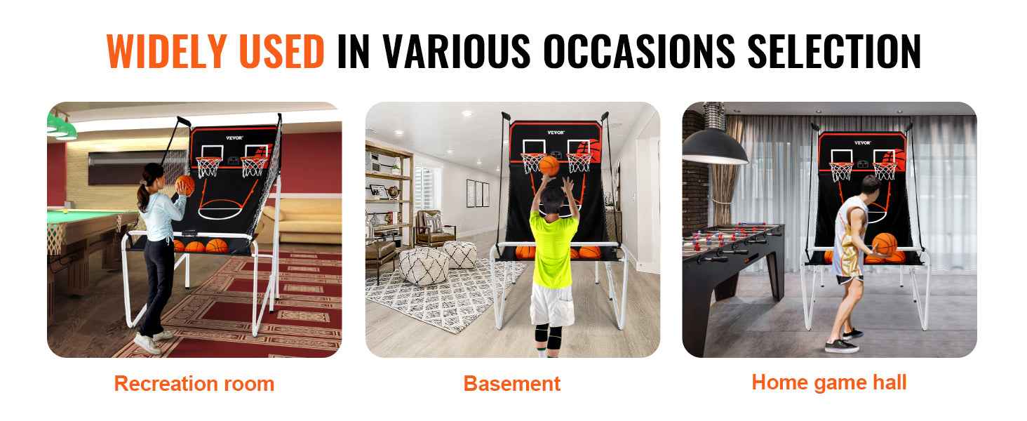 SucceBuy Foldable Basketball Arcade Game 2 Player Indoor Basketball Game Dual Shot Sport w/ 4 Balls 8 Game Modes for Kid Adult