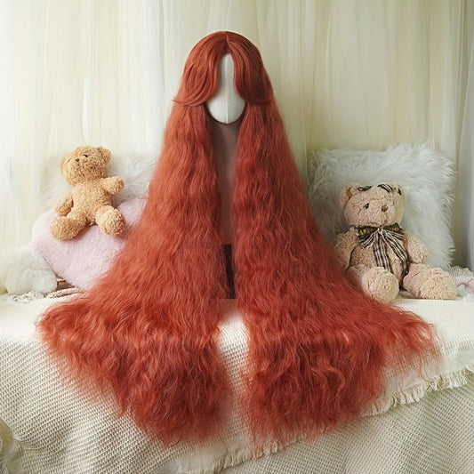 [Customer Favorite] Chic 44-Inch Long Curly Princess Wig with Bangs - Heat Resistant Synthetic Hair for Cosplay & Halloween, Natural Black to Orange-Red Gradient, Perfect for Christmas Parties & Costume Events SS69 27.69 Burgundy / 111.76cm