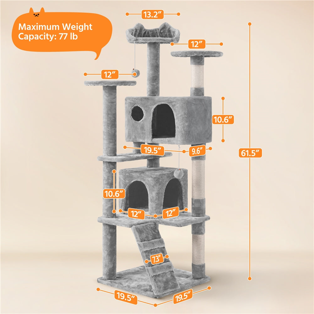 Costoffs Cat Tree 54in/70in/62in/80in/23.5in Cat Tower Condo with 2 Condos & 2 Dangling Balls & 3 Scratching Posts Large Cat House for for Kittens & Cats, Dark Gray/Light Gray/Beige/Black/Pink/Brown/Navy Blue/Green, Brown/W SS69