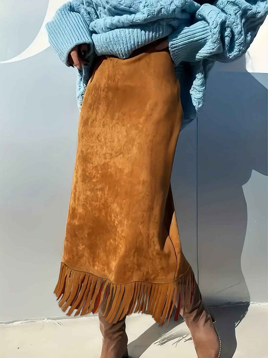 Plus Size, Women's Plus Size Elegant Bell Skirt with Fringe Hem - Full-Length Flowing Skirts for Fall/Winter, Machine Washable Solid Color Dress, Casual to Dressy Outfits (Office Wedding Party Wear) - Comfortable Fit & Year-R