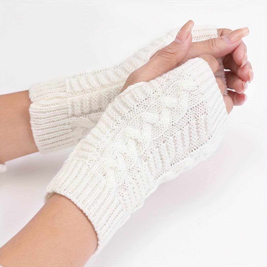 [Cozy Comfort] Women'S White Half-Finger Gloves - Elastic Fingerless Warmth, Stretchy & Comfortable for Winter Touchscreen Use, Winter Gloves SS69