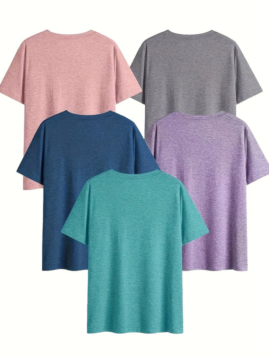 5pcs Women'S Solid Color V-Neck T-Shirts, Casual Short Sleeve Tops for Spring & Summer, Soft & Comfortable, Lightweight Tee Shirts in Pink, Green, Gray, Purple, Blue, Yellow, Casual Summer Wear | Vneck Top | Lightweight Tee SS69