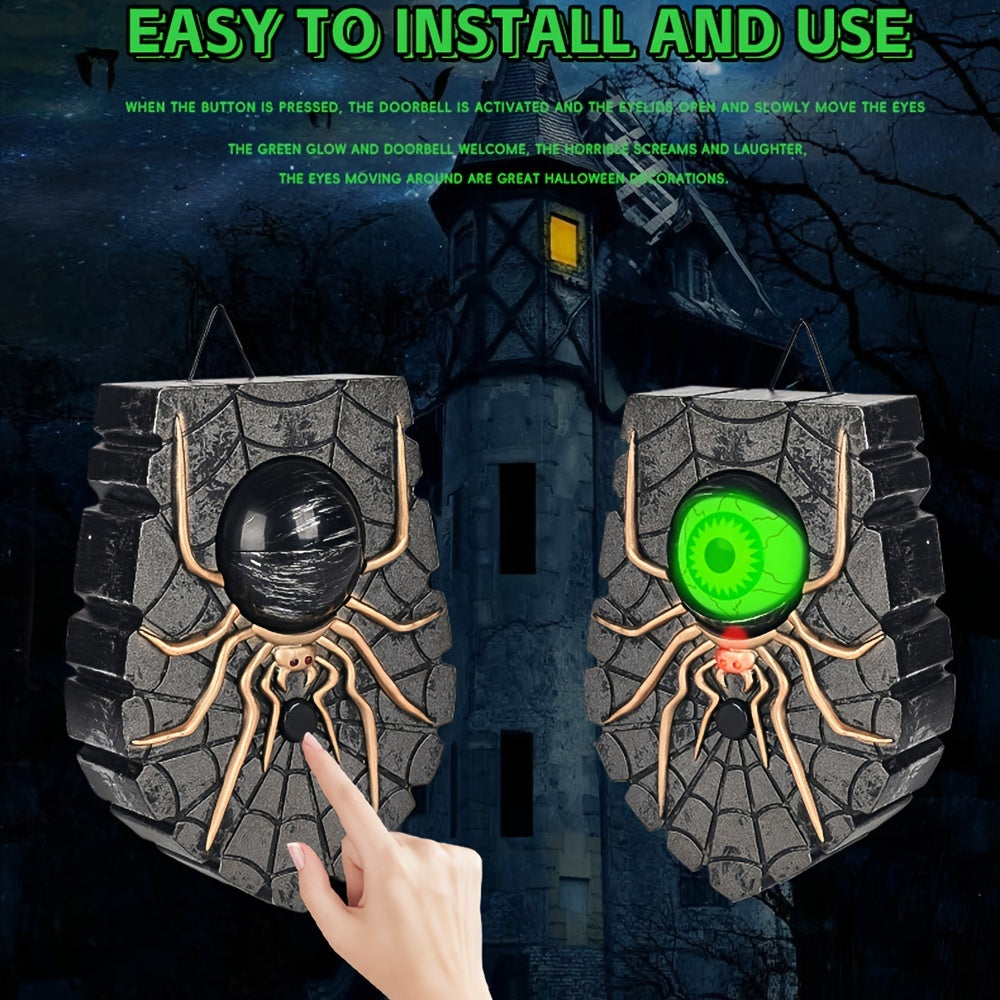Sinister Haunted Doorbell - Luminous Ghostly Eye, Horror Sound Effects, and Animated Movement - Battery-Operated Halloween Decorative Hanging Prop for Universal, Oktoberfest, and Day of the Dead Celebrations (Requires 3 AAA B SS69