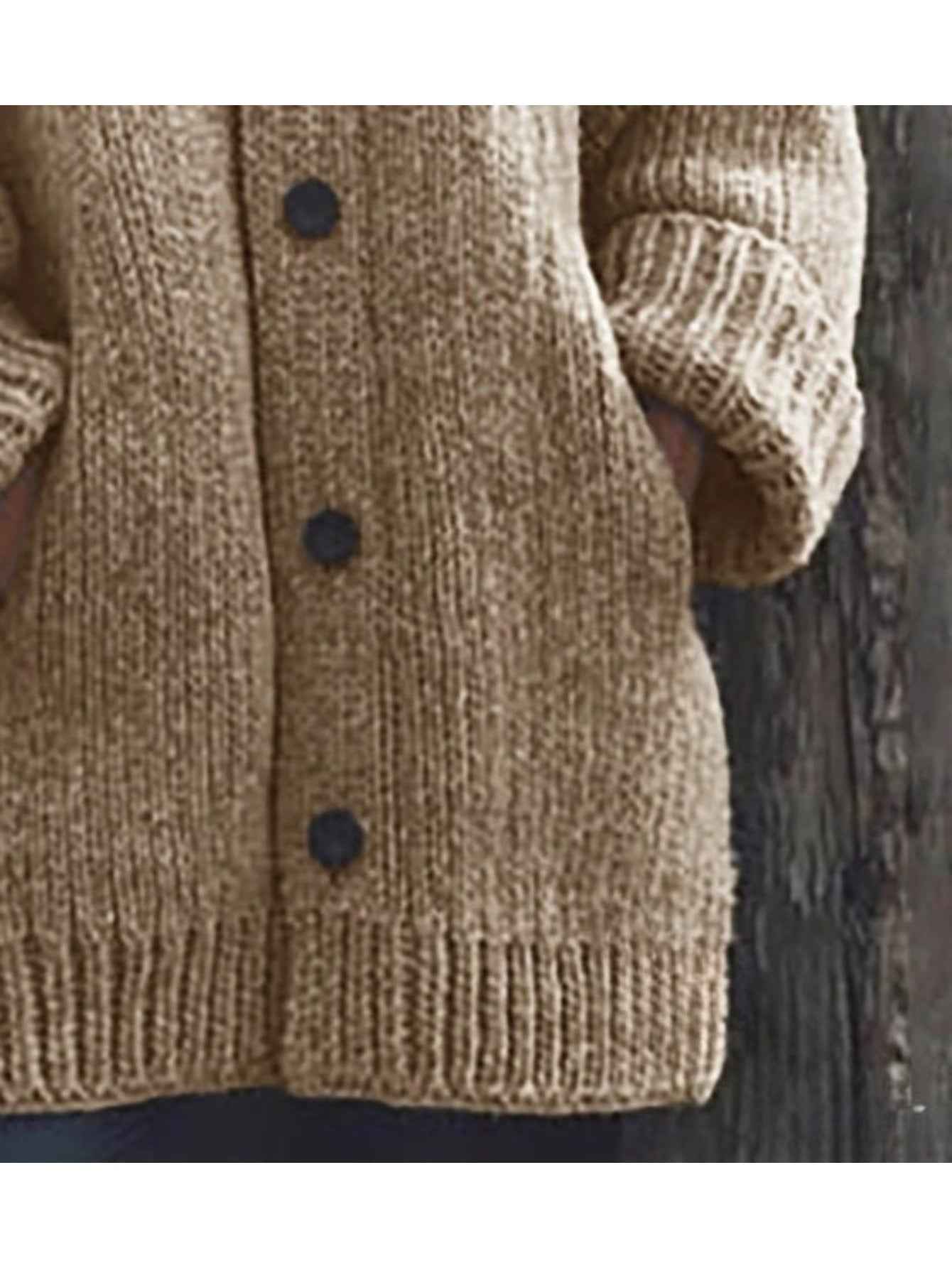 Plus Size, Plus Size Elegant Hooded Cardigan Jacket - 100% Winter Sweater Coat with Front Button Closure, Hooded Long Sweater Jacket Suitable for Fall/Winter, Brown/Navy/Red - Casual & Formal Wear, Machine Washable Cozy Outer