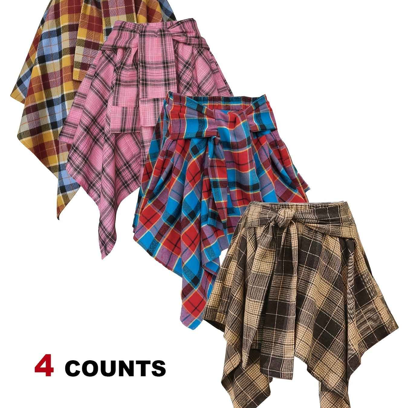 Plus Size - Plus Size - 4-Pack Plus Size Pleated Plaid Skirt | Women High Waist A-Line Elastic Waist Midi Skirt Casual Vintage Checkered Skirt With Slight Stretch Fabric