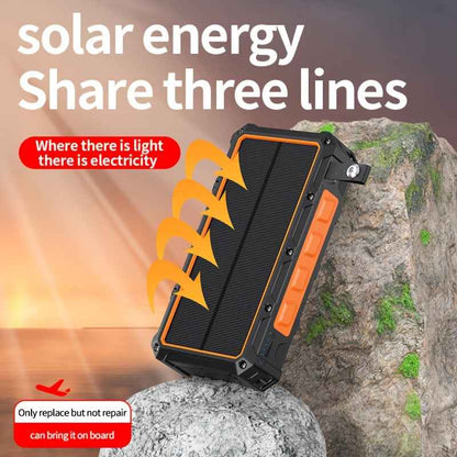 [Wireless Power Bank] 30000mAh Power Bank Wireless Charger | 15W Fast Charging, 7 Outputs, 4 Inputs, Solar Portable, SOS/Strobe/Strong Flashlights, Hand Crank, 3 Cables - Orange