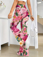 Elegant High-waisted Flared Pants with Floral Print for Women