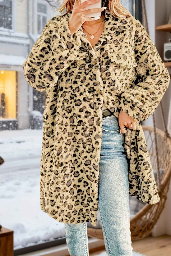 Plus Size - Plus Size - Plus Size - Plus Size - Plus Size - Women'S Plus Size Leopard Print Coat - Casual Long Sleeve Button-Up Jacket with Lapel Collar, Medium Stretch Fabric, Perfect For Fall/winter, Leopard Print Jacket, W