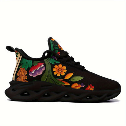 Women's Flower Detail Lace-up Blade Type Running Shoes, Lightweight Low Top Fashion Casual Sneakers, Women's Footwear SS69