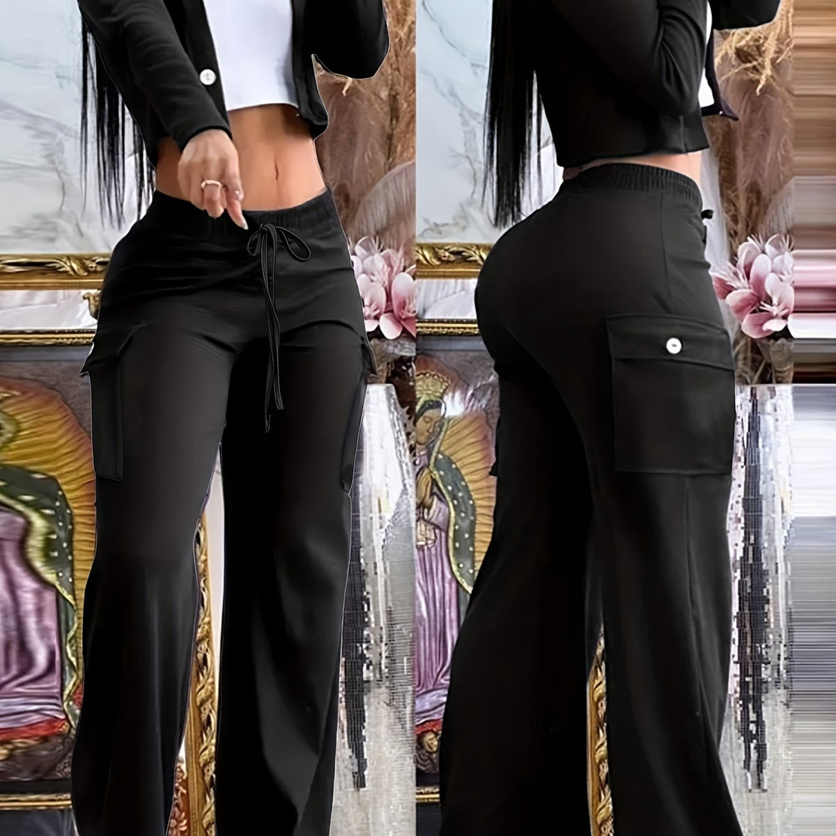 Women'S Stylish Green Two-Tone Knit Cardigan & Pants Set - Polyester Blend, V-Neck, Button-Up, Fall & Winter Casual Wear, Casual Wear|Trendy Casualwear|Polyester Blend - SS69