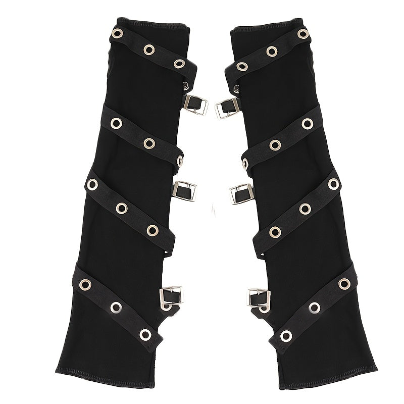 Black Fingerless Gloves - Stylish Streetwear Gothic Punk Arm Sleeves with Long Wrap Design, Polyester Knit, Perfect for Outdoor Travel, Dancing, Performances, Parties, and Cosplay SS69 11.69 Black / One Size