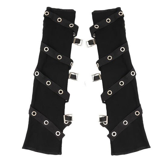 Black Fingerless Gloves - Stylish Streetwear Gothic Punk Arm Sleeves with Long Wrap Design, Polyester Knit, Perfect for Outdoor Travel, Dancing, Performances, Parties, and Cosplay SS69 11.69 Black / One Size