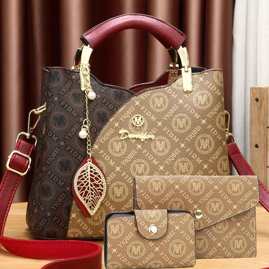 FIDM Women's 3pcs Golden  Handbag Collection - Elegant ic Closure Tote, Matching Clutch & Wallet/Purse, Luxury  for, Wedding, Travel (Golden-Tone, Durable & Versatile)