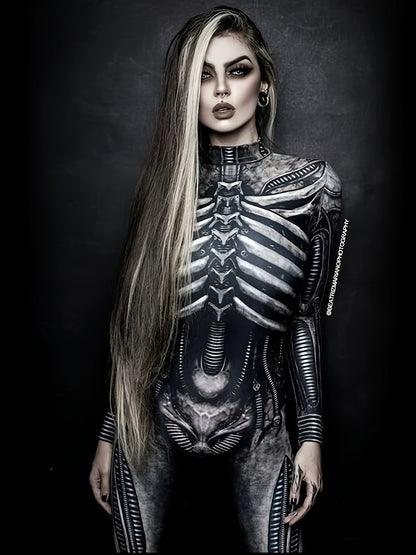 Women's Gothic Full-Body Jumpsuit - Sexy Full-Length Leg & Arm Coverage with Full-Length Zipper - Long Sleeve Party Costume with Full-Length Zipper & Full-Length Leg Jumpsuit for Costume Parties, Gothic Events, Performances - SS69