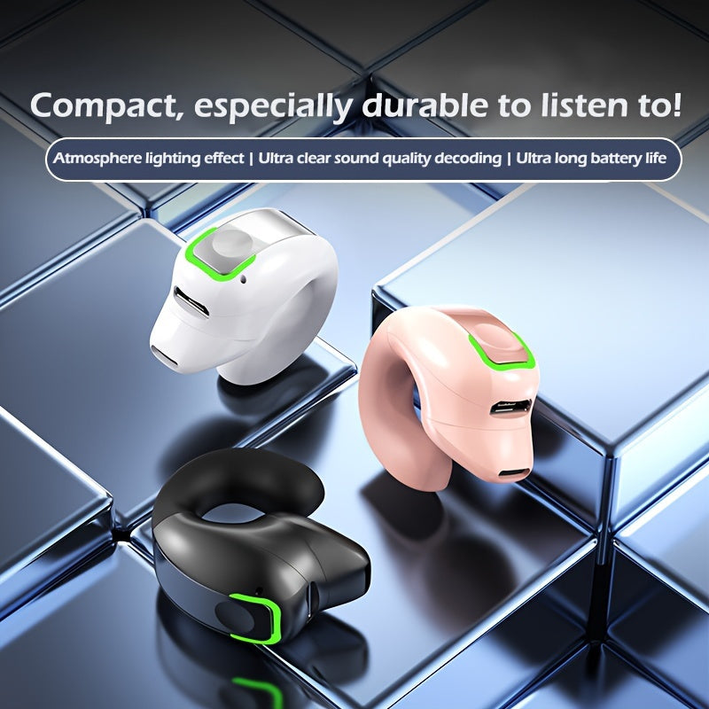 Clip-On Wireless Earbuds with Noise Cancellation, Phone Control, Rechargeable Lithium Polymer Battery, Comfortable Headphone Design for Sports, Camping, and Panoramic Sound Effects, Earbuds Wireless SS69