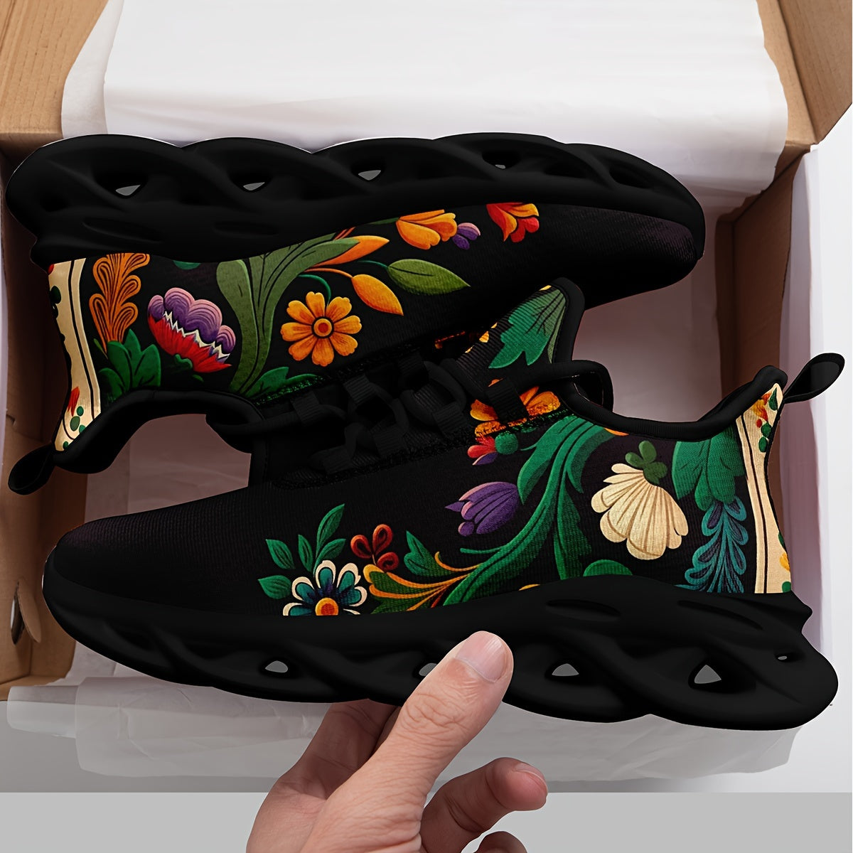 Women's Flower Detail Lace-up Blade Type Running Shoes, Lightweight Low Top Fashion Casual Sneakers, Women's Footwear - SS69