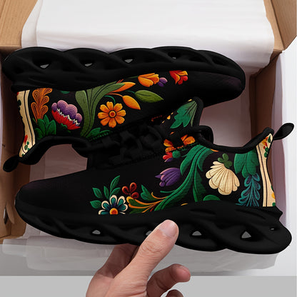 Women's Flower Detail Lace-up Blade Type Running Shoes, Lightweight Low Top Fashion Casual Sneakers, Women's Footwear - SS69