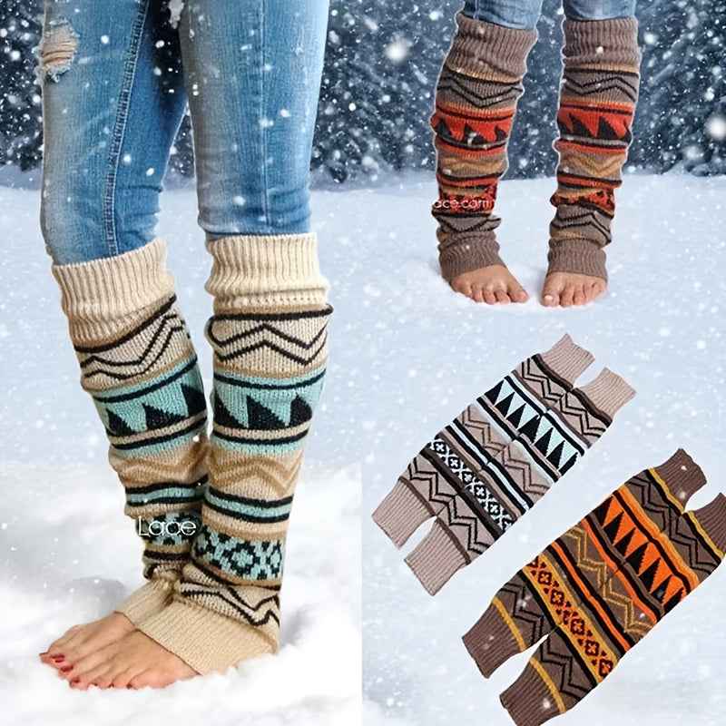 1 Pair Women'S Thermal Calf Socks - Winter Warmth with Multicolor Geometric Patterns (/Orange/Red/Teal/ - Soft Blend - Machine Washable, - Ideal For Skiing, Travel, Daily Wear - Cold Weather Essentials, Winter Socks, Colorblo