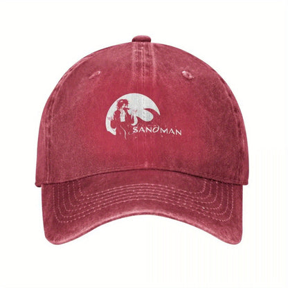 2025 NEW The Sandman Morpheus Baseball Cap - Black Polyester, Distressed Look, Adjustable Strap, Ideal for Golf & Beach Outings, Beach Bag Hat|Vintage Baseball Cap|Distressed Look Hat SS69 21.69 Red