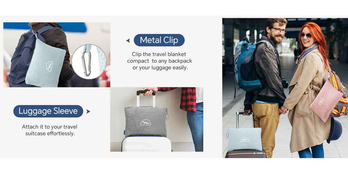 2-in-1 Ultra-Soft Flannel Travel Blanket with Pillow Travel Blanket Airplane Compact with Bag, Portable And Packable 2in 1 Jacquard Travel Pillow And Blanket Set, for Office, Sofa, Airplane & Car with Luggage Cover & Backpack