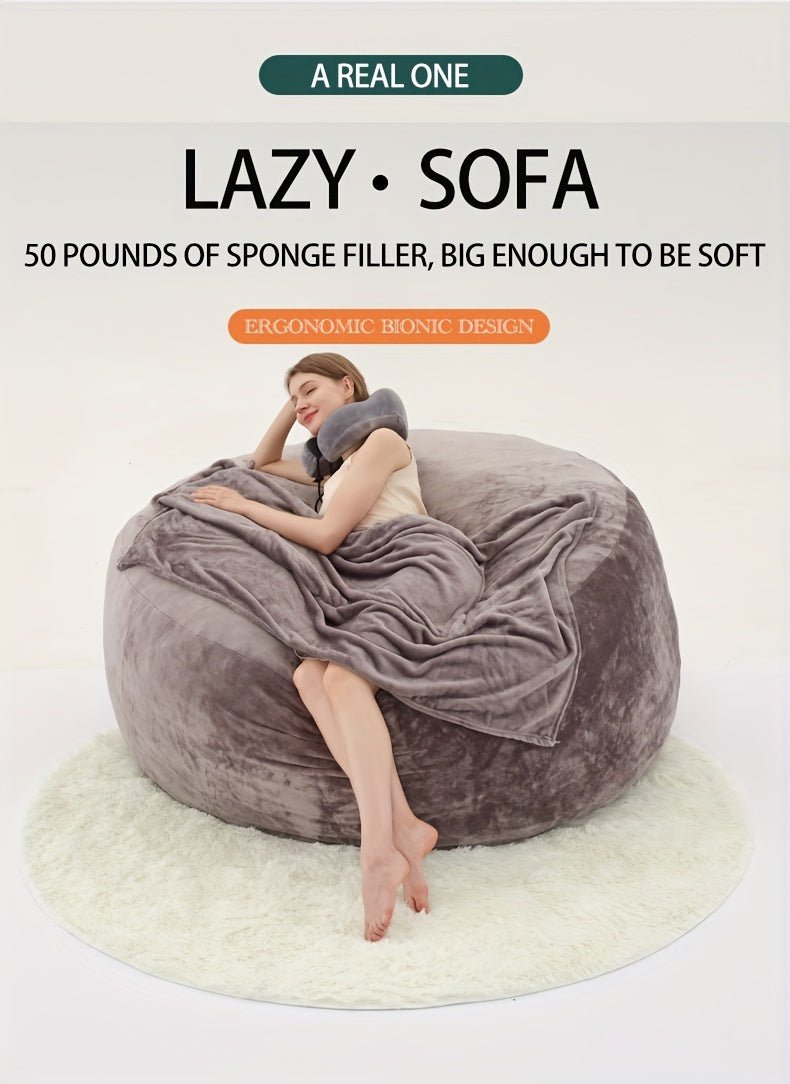 Beanbag Sofa Chair include Filler(Give 3 Gifts:U - shape pillow, blanket pillow, 6FT carpet), Large Round Soft Fluffy Flannel Removable Machine Washable beanbag Sofa, 50 lb Memory Sponge Filled Living Room Bedroom Gamingroom So - SS69