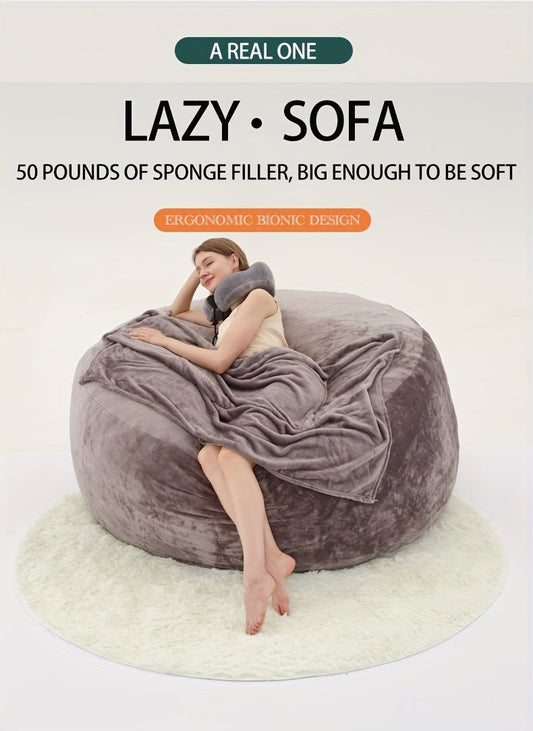 Beanbag Sofa Chair include Filler(Give 3 Gifts:U - shape pillow, blanket pillow, 6FT carpet), Large Round Soft Fluffy Flannel Removable Machine Washable beanbag Sofa, 50 lb Memory Sponge Filled Living Room Bedroom Gamingroom So - SS69