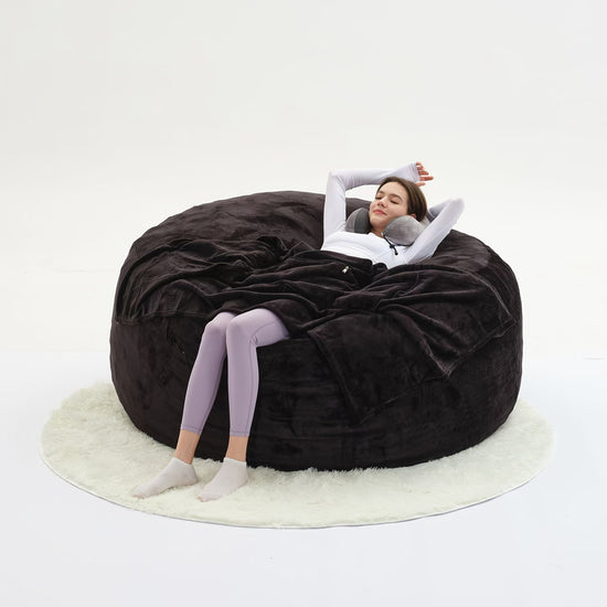 Beanbag Sofa Chair include Filler(Give 3 Gifts:U - shape pillow, blanket pillow, 6FT carpet), Large Round Soft Fluffy Flannel Removable Machine Washable beanbag Sofa, 50 lb Memory Sponge Filled Living Room Bedroom Gamingroom So - SS69
