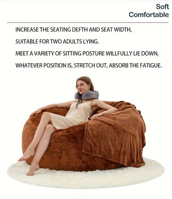 Beanbag Sofa Chair include Filler(Give 3 Gifts:U - shape pillow, blanket pillow, 6FT carpet), Large Round Soft Fluffy Flannel Removable Machine Washable beanbag Sofa, 50 lb Memory Sponge Filled Living Room Bedroom Gamingroom So - SS69