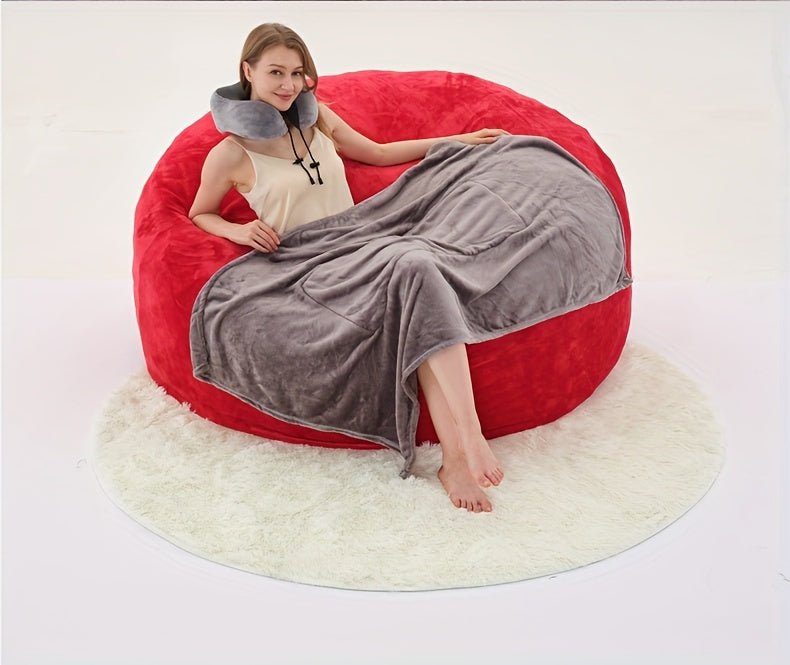 Beanbag Sofa Chair include Filler(Give 3 Gifts:U - shape pillow, blanket pillow, 6FT carpet), Large Round Soft Fluffy Flannel Removable Machine Washable beanbag Sofa, 50 lb Memory Sponge Filled Living Room Bedroom Gamingroom So - SS69