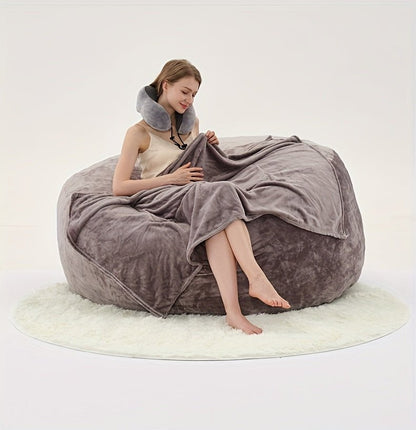 Beanbag Sofa Chair include Filler(Give 3 Gifts:U - shape pillow, blanket pillow, 6FT carpet), Large Round Soft Fluffy Flannel Removable Machine Washable beanbag Sofa, 50 lb Memory Sponge Filled Living Room Bedroom Gamingroom So - SS69