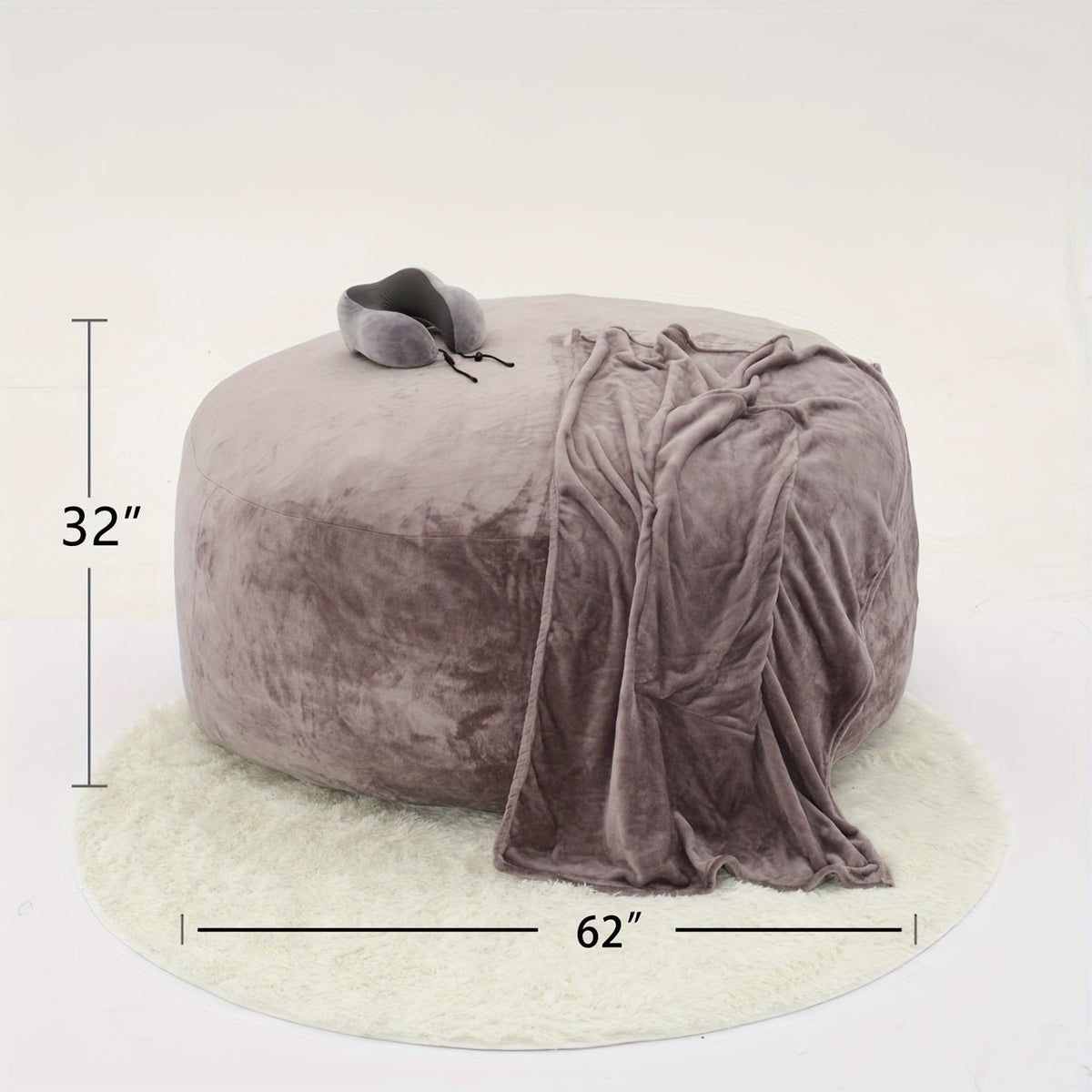 Beanbag Sofa Chair include Filler(Give 3 Gifts:U - shape pillow, blanket pillow, 6FT carpet), Large Round Soft Fluffy Flannel Removable Machine Washable beanbag Sofa, 50 lb Memory Sponge Filled Living Room Bedroom Gamingroom So - SS69