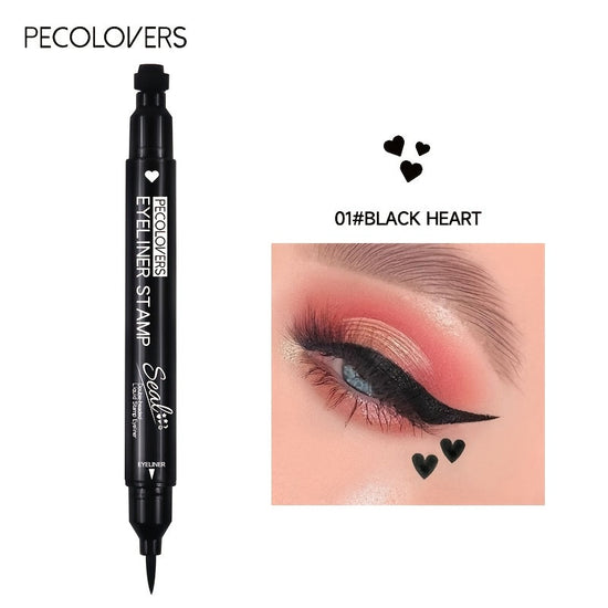 PECOLOVERS 2-in-1 Black Liquid Eyeliner Stamp Pen, Waterproof Quick Dry Love Heart Design, Cosmetic Makeup Tool SS69 7.69 01