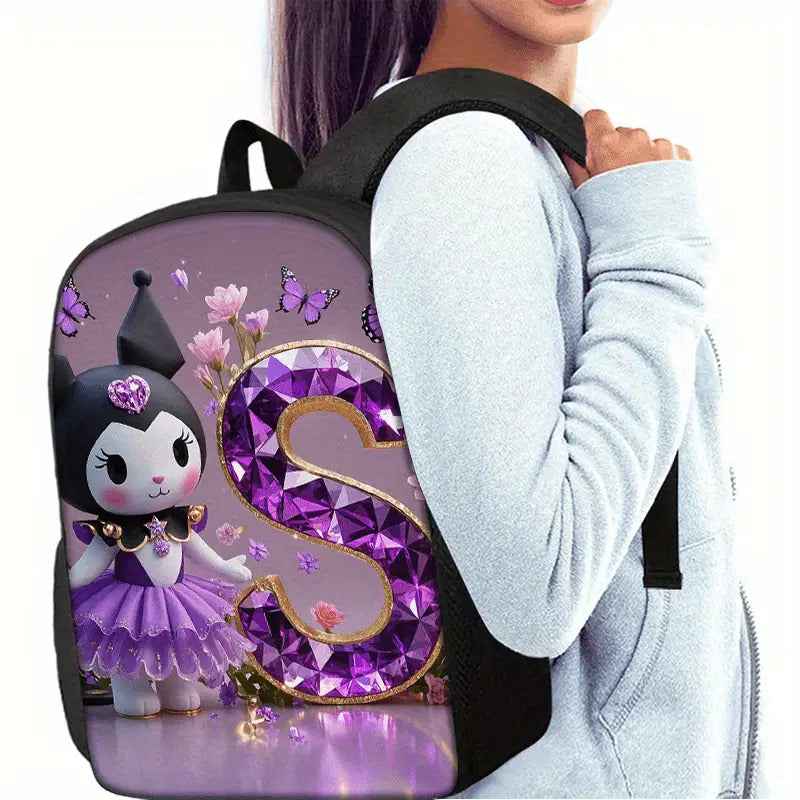 3pcs Sanrio Kuromi Backpack & Lunch Box Set Compatible for Kuromi - Cute Anime School Bag with Laptop Compartment, Large Capacity Bookbag for, Women, (, Kuromi-Themed)