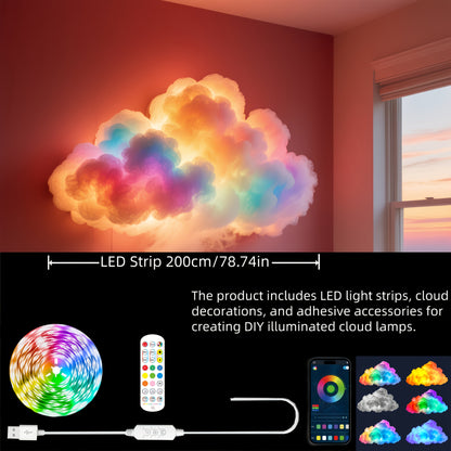 1pc BINDLAN DIY Cloud Lamp with RGBIC Music Sync & Thunder Cloud Effects, Adjustable Shape USB-Powered Mood Light for Bedroom Decor, Gaming Ambiance, TV Backlight - 3.3ft-9.9ft Options, Remote Control, Wireless/Infrared, Dimm SS69 23.69 LED Strip 200cm/78.74in