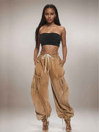 Womens Baggy Jeans Women'S Fashionable Drawstring Lace-up