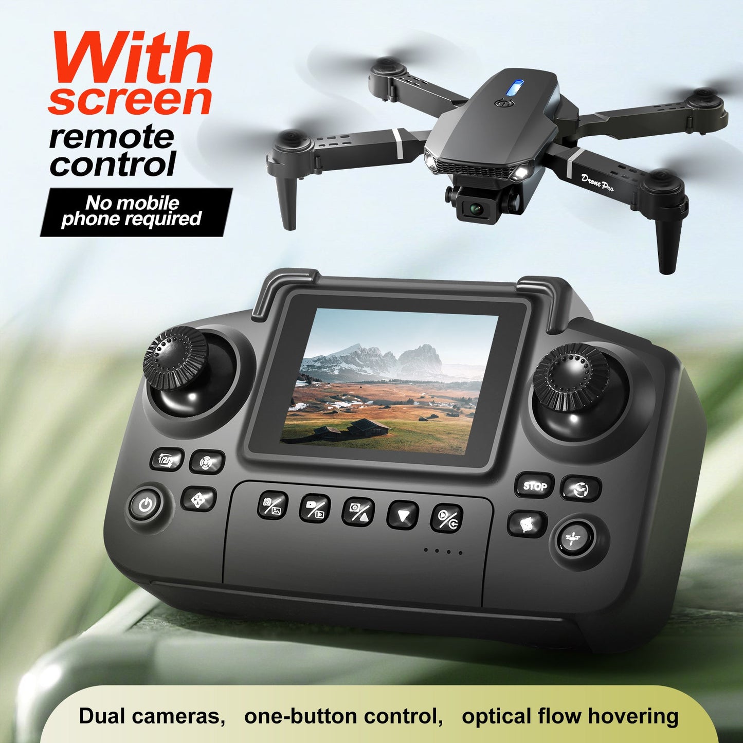 E88 Pro Version 2025 HD Dual Camera Drone with Screen Control - No Cellphone Required, One-Key Takeoff, Wi-Fi App Control, USB Charging, Durable & Reliable, Ideal for Beginners, Perfect Gift for Outdoor Camping and Vloggin SS69