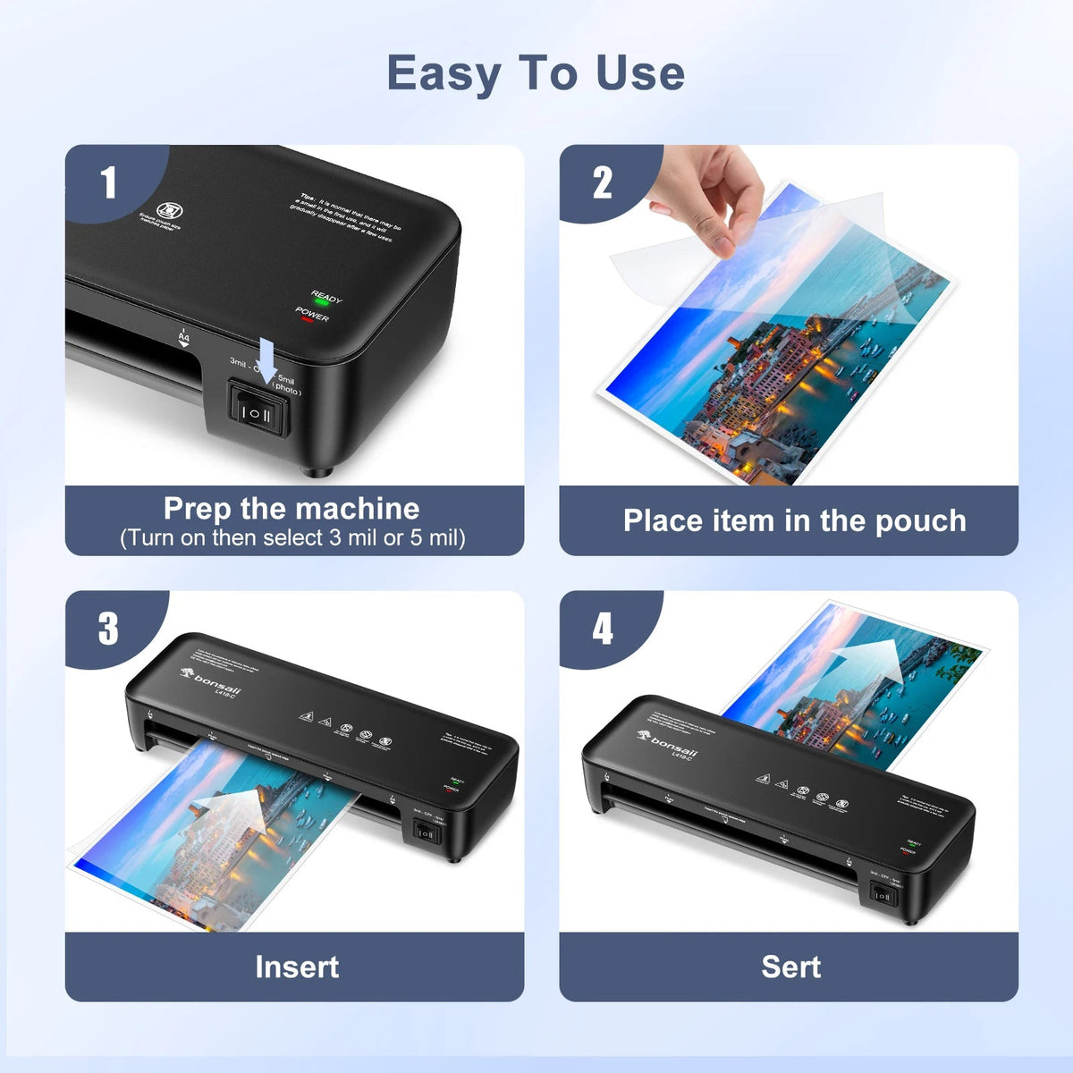 Bonsaii 9 - Inch Thermal Laminator with Never Jam Tech for Docs, Posters, Photos - Simple & Convenient for Home, Office, School - SS69