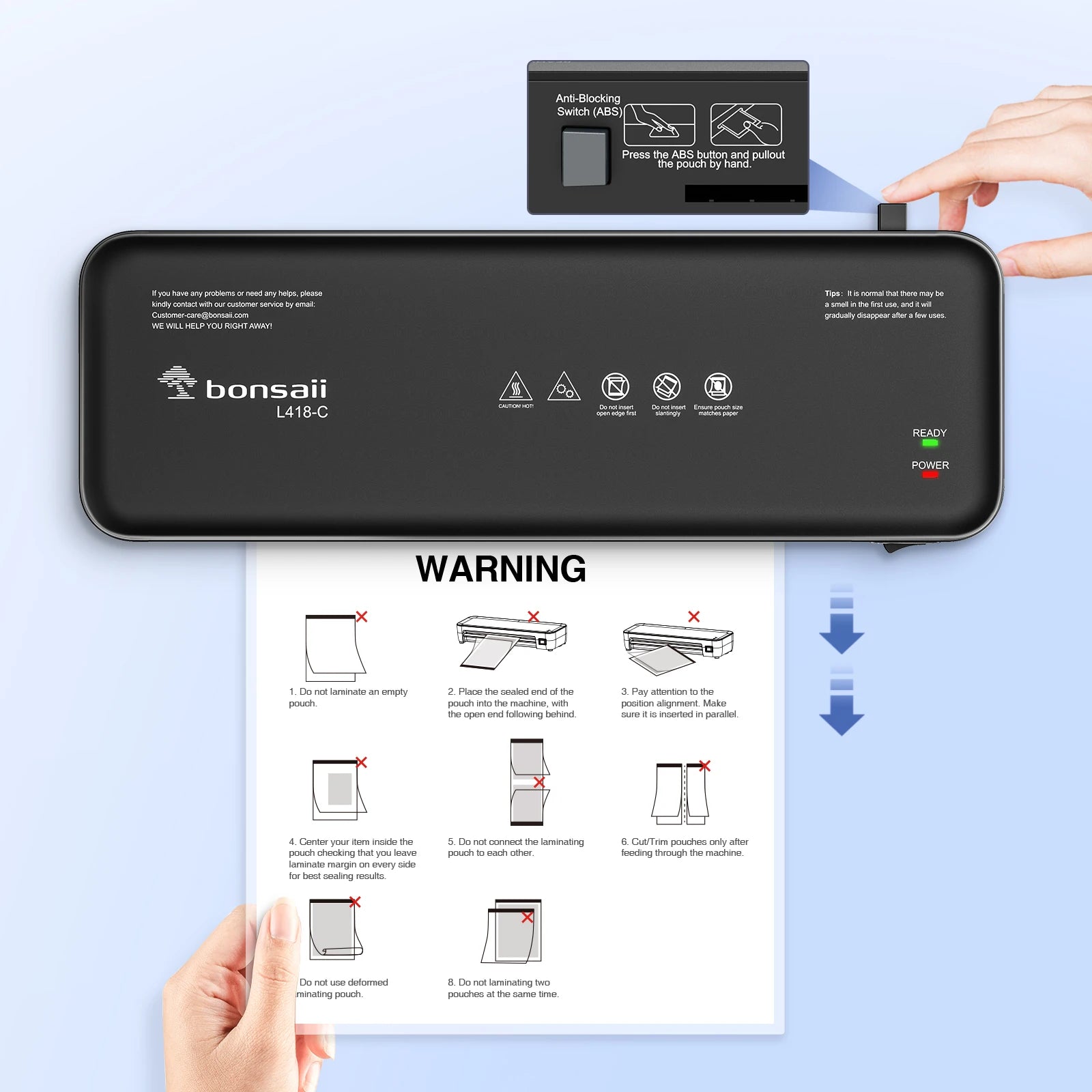 Bonsaii 9 - Inch Thermal Laminator with Never Jam Tech for Docs, Posters, Photos - Simple & Convenient for Home, Office, School - SS69