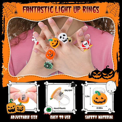 10/20/50pcs Ghost Fashion Halloween Glowing Ring, Pumpkin Skull Spider Web Bat Design, Horror Prop Supplies, Halloween Decoration, Festival Ring Design, Gift, Ring Packs. SS69