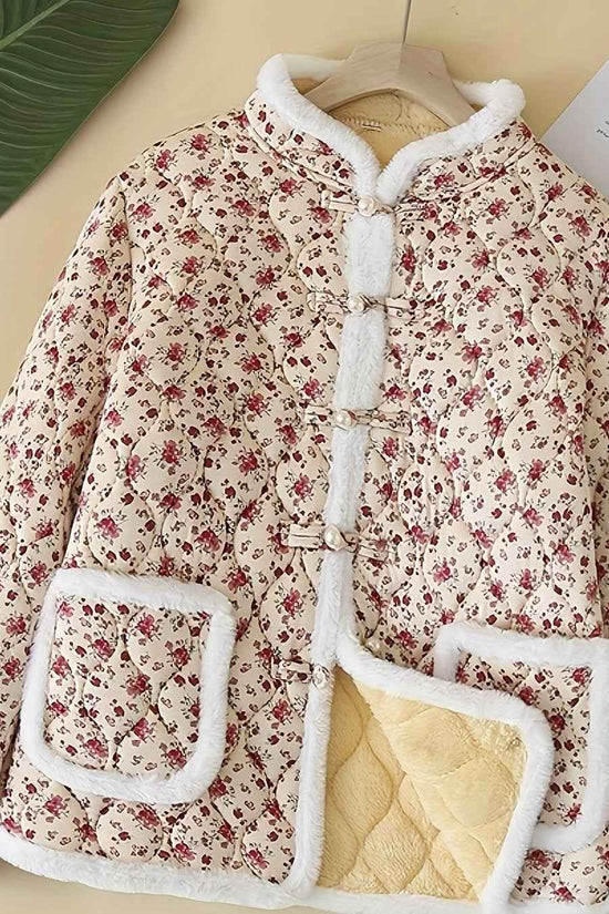 Plus Size, Women's Chinese Style Winter Coat with Cheona Collar (Standing Pronunciation) - Thick Padded Warm Jacket, Retro Button Front, Zipper Back Closure, Machine Washable Outerwear