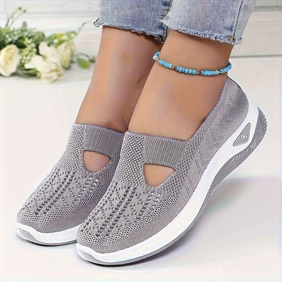 Women'S Breathable Knit Slip-On Sneakers with Non-Slip Rubber Sole, Green Perforated Design & Arch Support - All-Season Comfort Fit Walking Shoes, Cushioned Insole & Arch Cushioning, Mid-Top Style for Casual, Office, Travel -