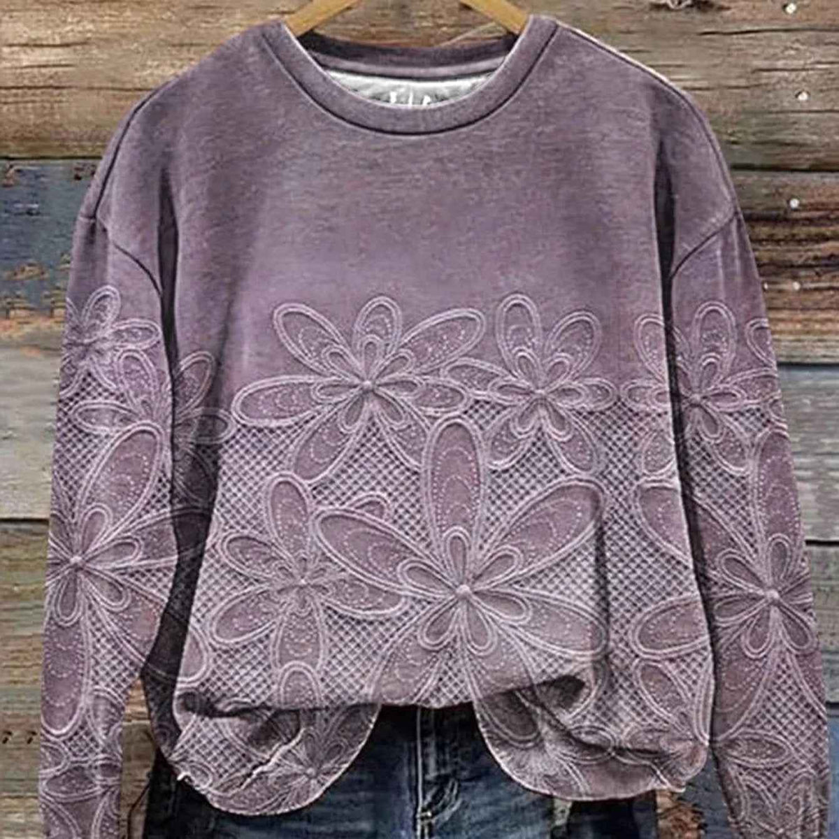 Plus Size - Plus Size, Plus Size Women'S Elegant Floral Print Sweatshirt - Long Sleeve Round Neck Sweater, Cozy Winter Casual Shirt for Office and Party Wear, Warm Fall/ Autumn-Friendly Clothing (Machine Washable)