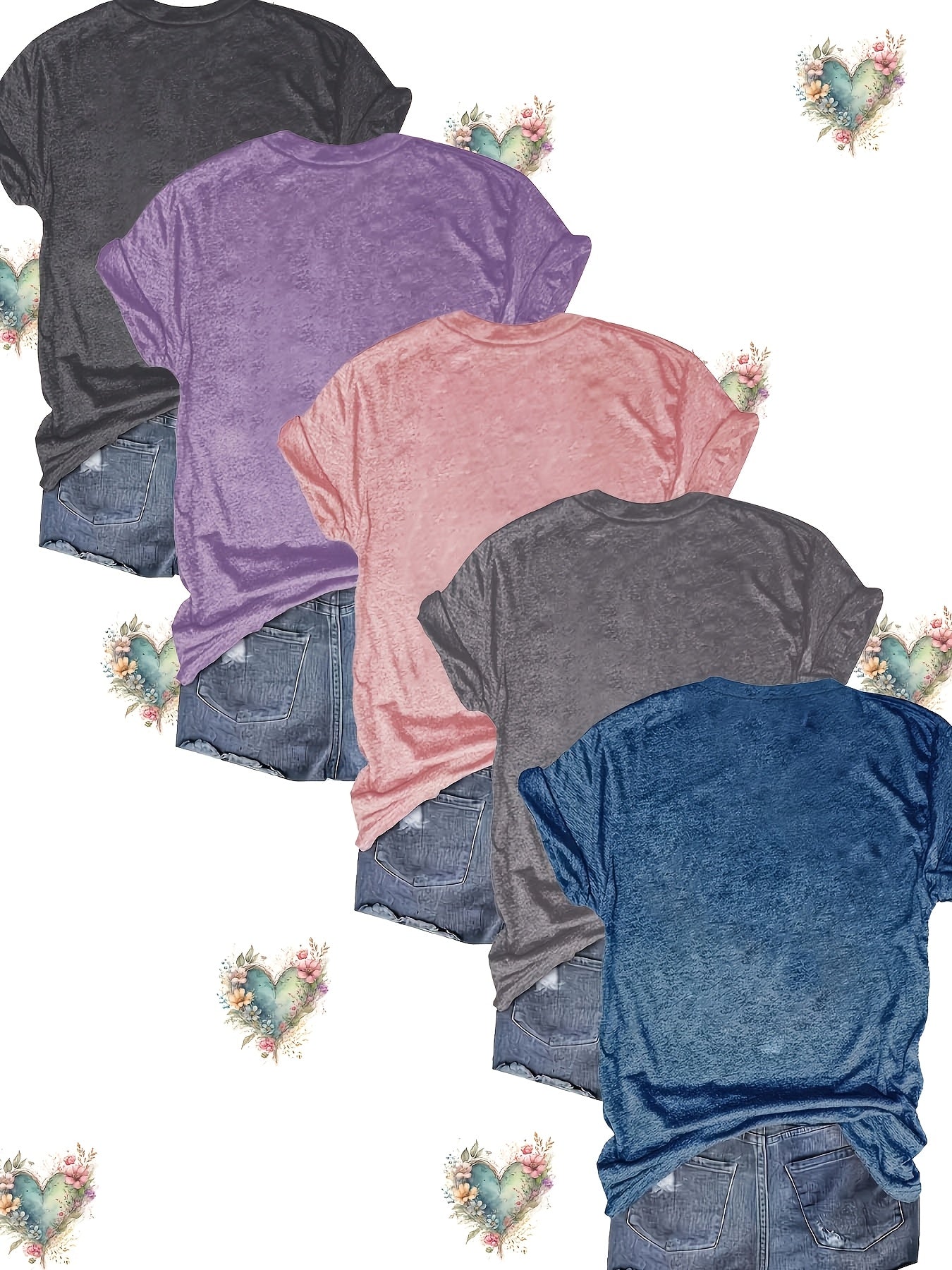 5pcs Women'S Solid Color V-Neck T-Shirts, Casual Short Sleeve Tops for Spring & Summer, Soft & Comfortable, Lightweight Tee Shirts in Pink, Green, Gray, Purple, Blue, Yellow, Casual Summer Wear | Vneck Top | Lightweight Tee SS69