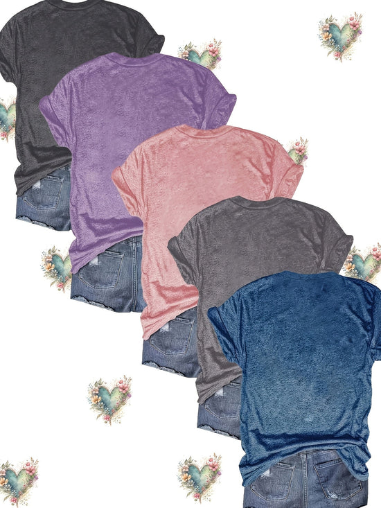 5pcs Women'S Solid Color V-Neck T-Shirts, Casual Short Sleeve Tops for Spring & Summer, Soft & Comfortable, Lightweight Tee Shirts in Pink, Green, Gray, Purple, Blue, Yellow, Casual Summer Wear | Vneck Top | Lightweight Tee SS69