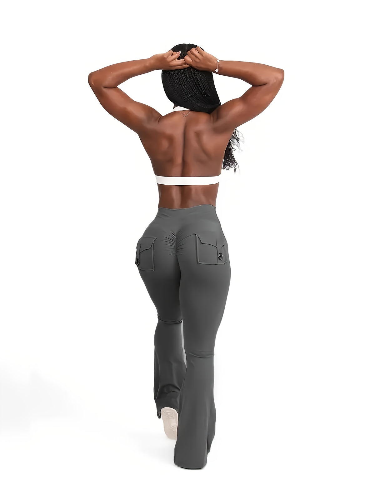 Full Of Elasticity Slim Fit Women's Pocket Yoga Pants - High Waist, Wide Legs, Solid Color, With Phone Pocket - SS69