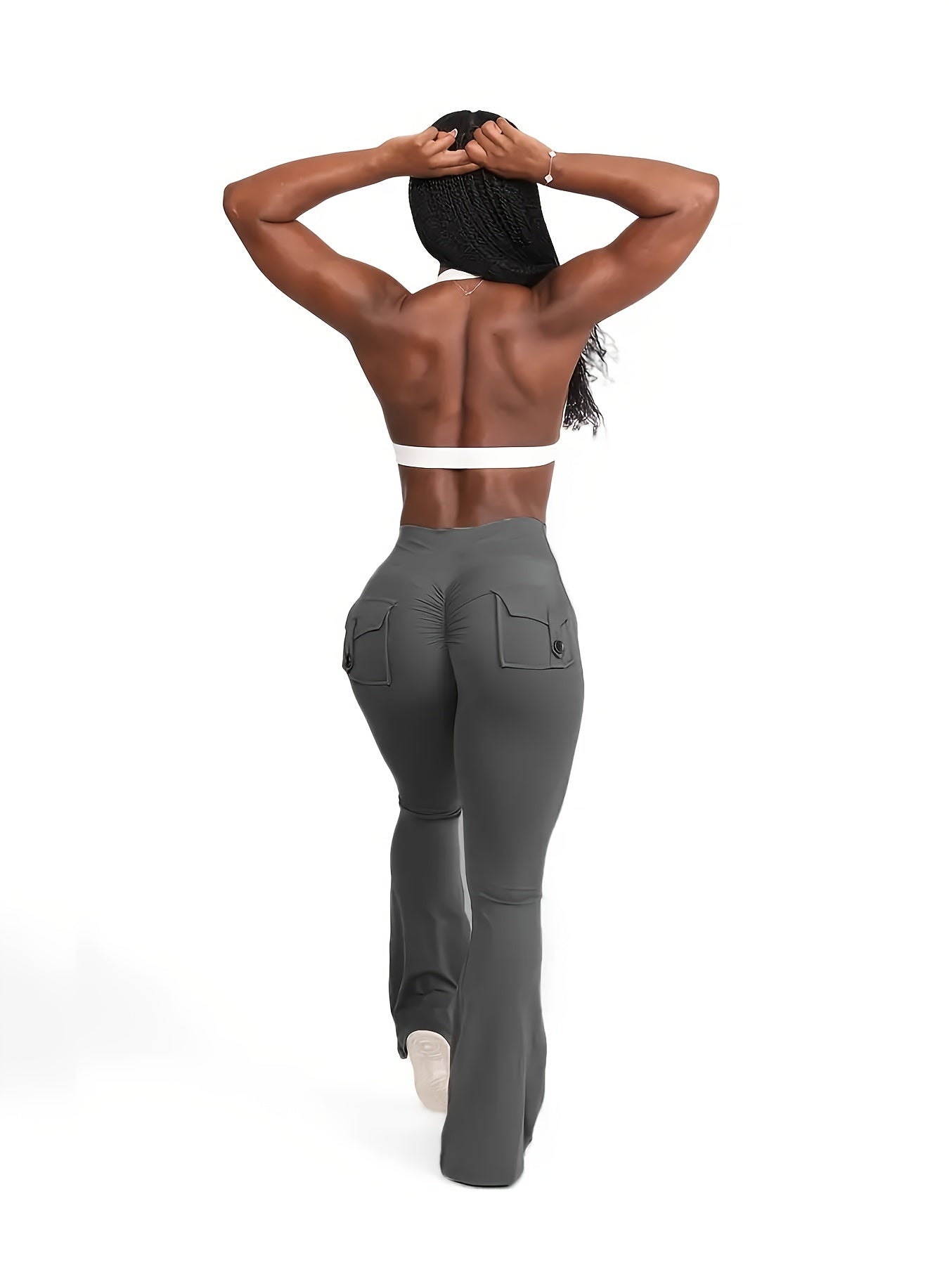 Full Of Elasticity Slim Fit Women's Pocket Yoga Pants - High Waist, Wide Legs, Solid Color, With Phone Pocket - SS69