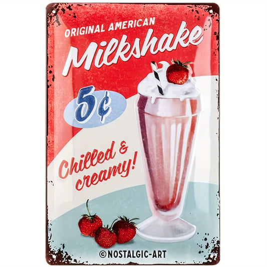 2D Flat, 1pc 2D Flat Vintage Milkshake Metal Sign - Retro USA Diner Decor, Perfect Gift for Nostalgia Enthusiasts, Durable Iron Wall Art, 12X8 Inches/30X20cm, Perfect for Room Decor SS69